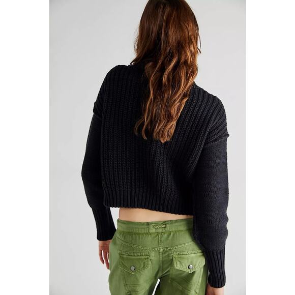 Free People | Black Cotton-Blend Pullover Bell Song Sweater | Size XS - Picture 6 of 13